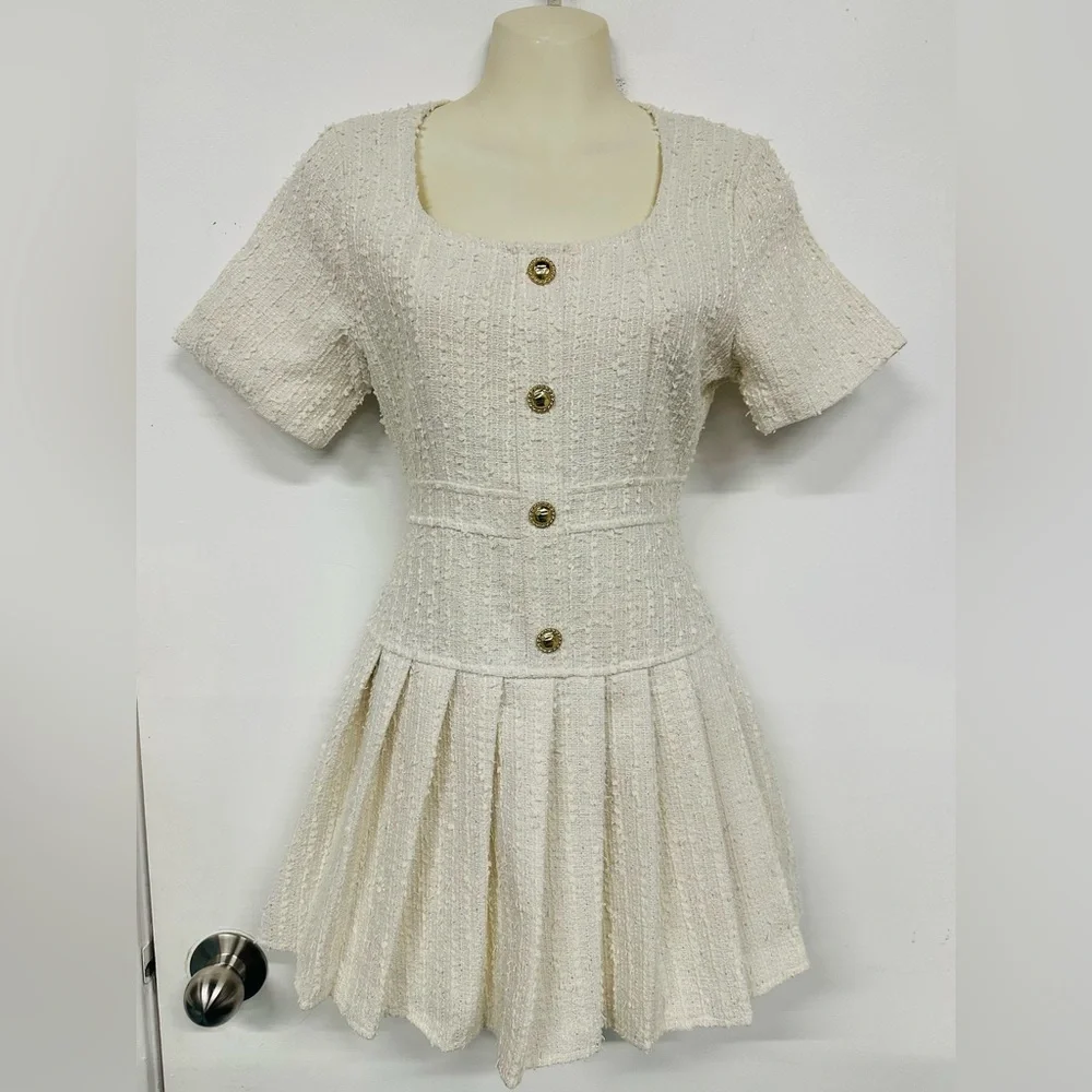 Yayi Boutique cream Boucle mini dress Small pleated peplum  Old Money - Picture 11 of 11